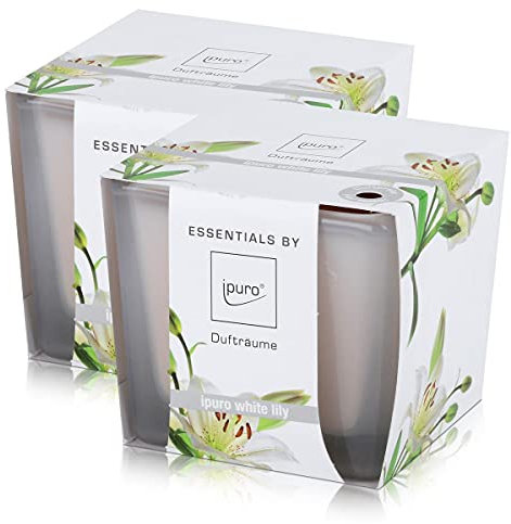 Essentials by Ipuro Duftkerze white lily 125g - Der reine Duft der weißen Blüte – ein blumig zartes Dufterlebnis (2er Pack)