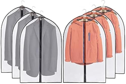 JSF Fundas Ropa Vestidos, Bolsa Trajes Transparente para Camisas/Disfraces, 6pcs Cubiertas Ropa Peva Anti-polvo y Impermeable con Cremalleras, 100/Blanco