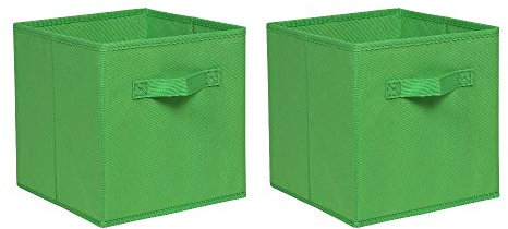 Redd Royal Pack of 2/4/6 Fabric Unit Storage Cubes Boxes Foldable with Handle, Non-Woven Fabric Collapsible Storage Organizer Basket Bins for Wardrobe Clothes Toys (Green, Pack of 2)