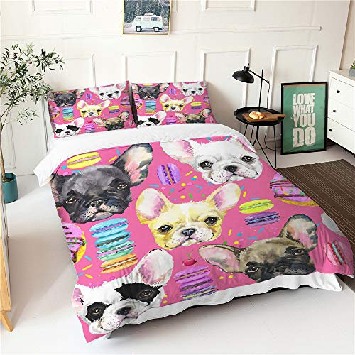 Morbuy Bettbezug Bettwäsche Set - 3D Hündchen Drucken Bettwäsche-Set für Junger Erwachsener, Mikrofaser Weiche Bettbezug mit Reißverschluss und Kissenbezüge (135x200cm,Französische Bulldogge)