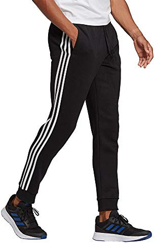 adidas För Män Essentials Fleece Tapered Cuff 3-Stripes Pants, Black/White, XL