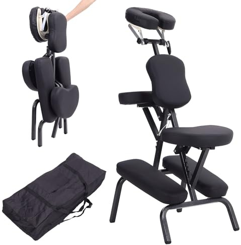 Warmiehomy Folding Massage Chair Stool Portable Foldable Beauty Chair for Tattoo Salon Beauty Swedish Massage with Free Oxford Cloth Carry Case, Black
