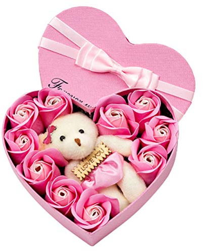 ARTOCT Caja de Regalo de Flor de Rosa de jabón, Caja de Regalo de Flores de jabón en Forma de corazón Realista, Regalo de Festival de Ramos de Rosas para Aniversario, cumpleaños, Boda