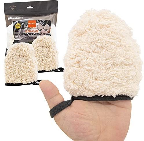 Maxshine Microfiber Wash Mitt - - Finger Wheel Car Wash Mitt and Dusting Mitt for Car Detailing, 2pcs/Pack Car Wash Glove for Small Areas, Car Detailing Accessories and Supplies