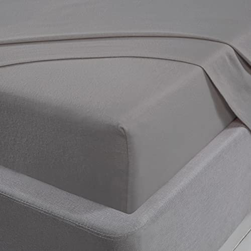 Sleepdown Spannbetttuch, 100 % gebürstete Baumwolle, Biber, luxuriös, weich, kuschelig, Tiefe Taschen, 32 cm, Bettwäsche – Silber – Doppelbett