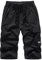 MakingDa 3/4 lange Herren-Shorts, unterhalb des Knies, Cargohose, 3/4 lange Shorts mit Reißverschlusstasche, kurze Hose, Schwarz , 3XL