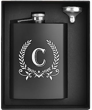 ELEGANTPARK Hip Flasks for Liquor for Men with Initials Monogrammed Gifts for Men Birthday Personalized Gifts for Him Groomsmen Dad Engraved Hip Flask with Funnel 8 OZ Letter C
