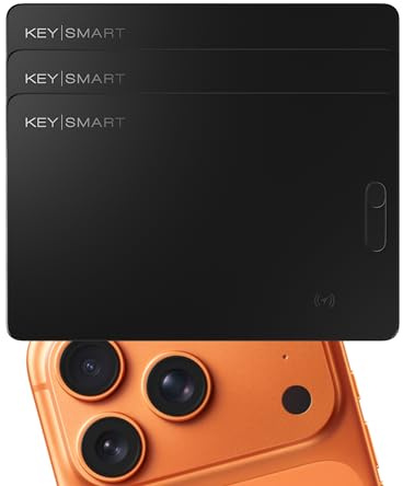 KEYSMART SmartCard Tracker GPS de Portefeuille, Rechargeable et réutilisable, Trou pour Porte-clés, Fonctionne avec l’Application Apple Find My, localisateur d’Objets (Noir, Pack de 3)