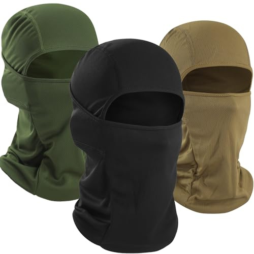 3 Pieces Balaclava Face Ski Mask for Men, Summer Breathable Full Face Cover Mask for Motorcycle Cycling Skiing Outdoor Sports Black Green Brown