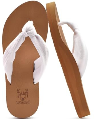 KuaiLu Flip Flops Damen Weich Stoff Zehentrenner Frauen Bade Sandalen Bequeme Füße Badelatschen Yoga Matte Fussbett Sommer Strand Zehensandalen Rutschfest Gummi Indoor Outdoor Weiß Khaki 39