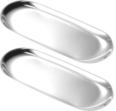 2 Stück Tablett Silber, Kleines Tablett, Edelstahl Deko Tablett, Deko Tablett Silber Tablett Ovale Serviertablett Dekoteller Edelstahl Ablageschale Metall mfür Dessert Schmuck Kerzen Kosmetik