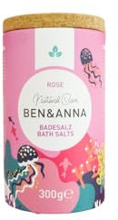 Ben & Anna - Premium Badesalz Rose für Muskelentspannungsbad mit Meersalz – Perfekter Badezusatz - Feuchtigkeitsspendend und Hautreinigend mit beruhigender Wirkung (300g (1er Pack), Rose)