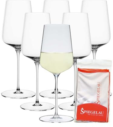 Spiegelau Definition Weißweingläser 6er Set + Poliertuch, Weingläser (430 ml) und Mikrofaser-Glasreinigungstuch (50 x 64 cm), Kristallglas