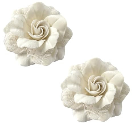 2 Stück Samt Kamelie Blume Brosche Pins Große Blume Revers Pins Mexikanische Haarblumen Haarnadel Stoff Floral Haarspangen Kopfschmuck Ansteckblume Hochzeit Broschen Weiß