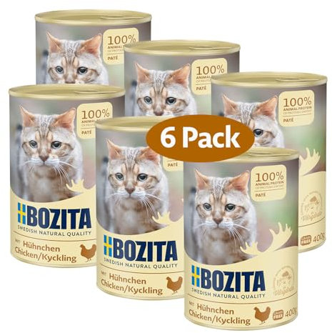 Bozita Paté Hühnchen Getreidefrei – 6x400g Nassfutter für Katzen & Kitten. Alleinfutter mit 9,5 % Protein & 5 % Fett aus hochwertigen, natürlichen Zutaten ohne Getreide - aus Schweden