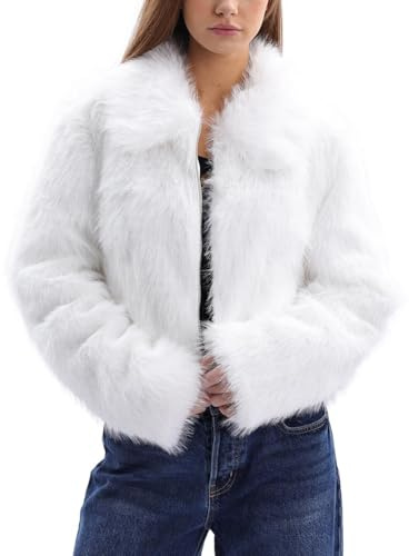 Amazhiyu Manteau en fourrure synthétique pour femme, veste en fourrure synthétique, manteau court en peluche, manteau d'hiver, manteau en fausse fourrure avec fermeture éclair et poches, Poches