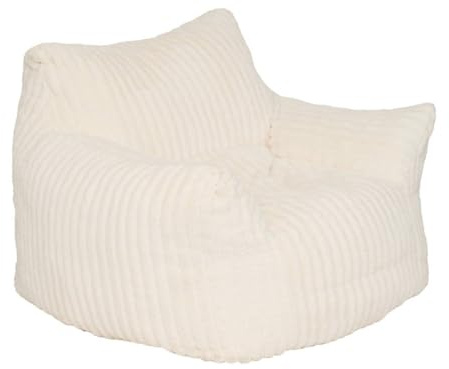 Atmosphera - Fauteuil XL Muzi en Velours Côtelé Blanc - Gros Pouf Compressé Moderne Ultra-Confort Moelleux - Assise XXL Cosy Cocooning Idéal Salon, Chambre et Coin Lecture