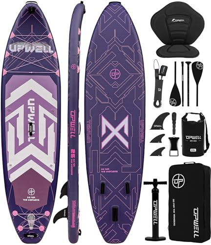 UPWELL 11'6×35 Extra Wide Inflatable Paddle Board, Stand Up Paddle Board with Kayak Seat, Sup Paddle Boards for Adults, Chipmech Purple