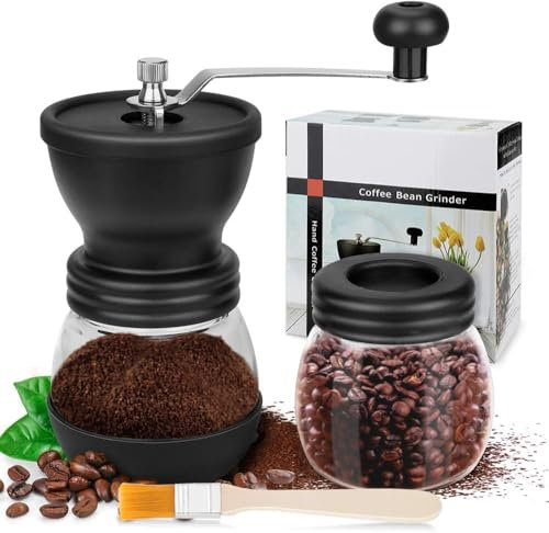Macina Caffè - Macinacaffè Manuale, Acciaio Inossidabile e Vetro, Con Macine in Ceramica Regolabili, Facile da Pulire, Ideale per Caffè, Espresso, French Press e Pour Over