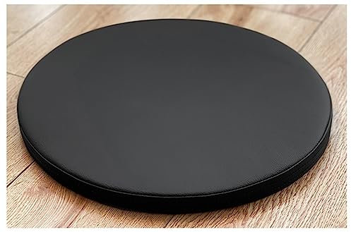 Memory Foam Round Chair Cushion, Non-Slip Faux Leather Seat Pad for Home, Office & Kitchen, 40cm/15.7inch, Comfortable Black Upholstered Cushion