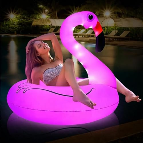 Galleggiante solare a LED a forma di fenicottero per adulti, salvagente gonfiabile con luci, galleggianti notturni per piscina/spiaggia/feste in lago