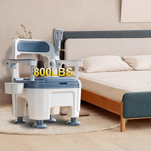 Bedside Commode,Portable Commode Toilet for Adults,Commode Chair for Toilet with Padded Arm and Backrest,Waterproof Shower Chair,5 Height Adjustable Potty Chair for Seniors and Disabled (Blue)