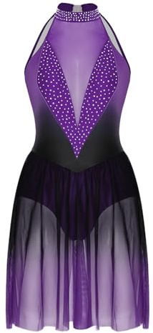 Oyolan Robe Patinage Artistique Strass sans Manches pour Femme Justaucorps Gymnastique Tenue Danse Ballet Spectacle Compétition