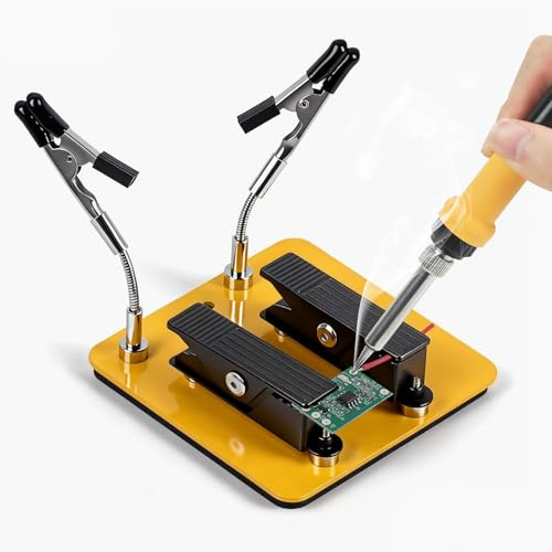 Troisième main de soudure avec base magnétique – Support de circuit imprimé à souder rotatif 360° en aluminium avec pinces crocodiles – Main d’aide magnétique pour station de soudage
