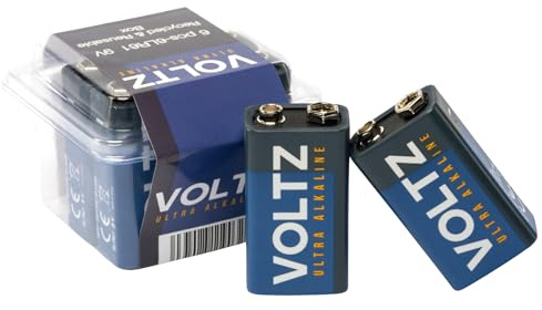 VOLTZ Paquete de 6 Pilas Ultra Alcalinas 9V No Recargables - 6LR61 Pila Petaca para Uso Diario - Pack de 6 9V