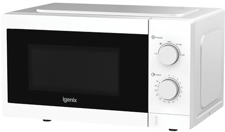 Igenix 20L 700W White Manual Microwave - 5 Levels, Defrost Setting, 35 Min Timer, Push Button Door, 255mm Turntable - IGMS09434W