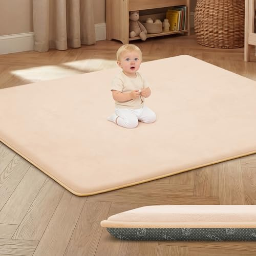 ACOMOPACK Babylekmatta, 3 cm tjockt minnesmjukt skum, 150 x 180 cm halkfri mjuk plyschaktivitetsmatta för magtid & krypning (Rosa)