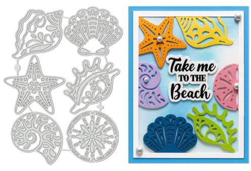 UNICRAFTALE 6 plantillas de corte de acero al carbono con motivos marinos, estrellas de mar y conchas, ideales para hacer tarjetas, plantillas de papel de repujado de verano, álbumes de recortes y