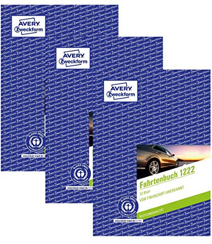 AVERY Zweckform 1222 Fahrtenbuch(für PKW, A5, Recycling, 32 Blatt) (3er Pack weiß, PKW | DIN A5)