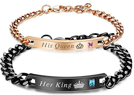 Gkmamrg Paar Damen Herren Pärchen King Queen Armbänder, Edelstahl Partnerarmbänder