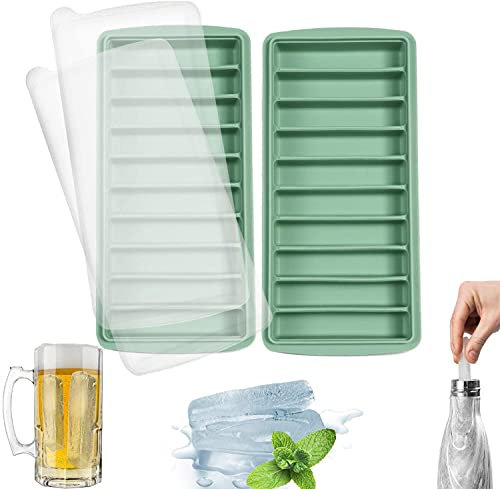 LessMo Silikon-Eiswürfelform, Eiswürfelform mit Deckel, LFGB Zertifiziert und BPA-Frei, Leicht zu Entnehmen, Verwendbar für Frozen Drinks, Whiskey und Cocktails, 10 Fächer (2, grün)