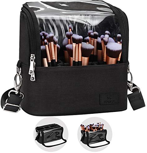Relavel Custodia cosmetica professionale organizer per pennelli da trucco con supporto per cintura Borsa cosmetica multifunzionale per viaggio regalo domestico, Nero , L