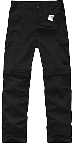 linlon Kids' Cargo Pants, Boy's Casual Outdoor Quick Dry Waterproof Hiking Climbing Convertible Trousers #9016-Black-L