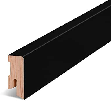 KGM Sockelleiste Modern – Furnierte Massivholz-Sockelleiste Folie Schwarz – Maße: 2400 x 16 x 40 mm – 1 Stück