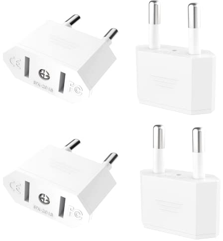 VIEVRE USA to EU Power Adapter - 4-Pack 2-Pin German Plug Travel Adapter, White