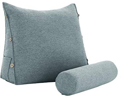 Johnear Rückenkissen mit Nackenrolle Abnehmbarer Leinen Nackenkissen Rückenlehnen Sofa Kissen Bücherkissen Lesekissen Dreieck Keilkissen Nackenstütze(Grau Linen, 60cm)