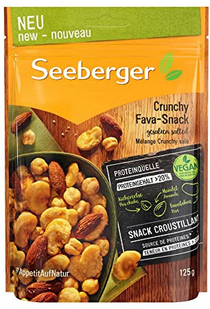 Seeberger Crunchy Fava-Snack. Ein ganz besonderer Mix: Knusprige Kichererbsen, geröstete Salzmandeln und knackige Favabohnen machen diesen Snack zu einer Reise nach Lateinamerika ,1 x 125g