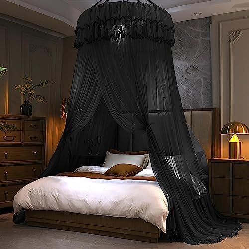 Kertnic Zanzariera a baldacchino per ragazze, tenda a baldacchino per letto a baldacchino, tenda a baldacchino per letto matrimoniale queen size e king size, per bambini e adulti, colore nero