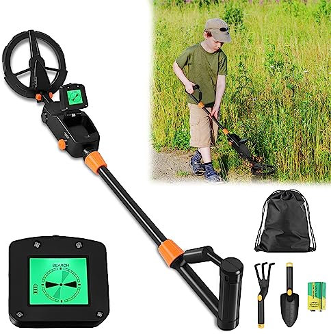 YRHome Metalldetektor Kinder mit LCD-Display Hochempfindlicher Metalldetektor für Kinder, Anfänger Outdoor-Schatzsuche Leichter Kindermetalldetektor mit Tragtasche und Graber (Typ A Schwarz)
