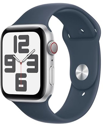 Apple Watch SE de 2.ª generación, 2023 [GPS + Cellular] Smartwatch con Caja de Aluminio en Plata de 44 mm y Correa Deportiva Azul tempestad - Talla M/L. Monitor de entreno y sueño, Pantalla Retina