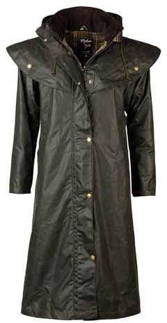 Ladies Long Wax Jacket Women's Full Length Waxed Cotton Coat British Made Equestrian Jackets (UK, Numeric, 20, Regular, Regular, Olive)