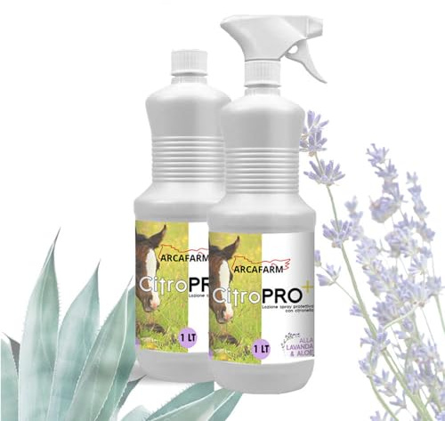 2 Pezzi Repellente Naturale Spray alla Citronella con LAVANDA e ALOE per Cavalli 1 lt Citropro, Lozione anti Insetti Volanti Mosche Zanzare, Protezione Lunga Durata, 100% Made in Italy