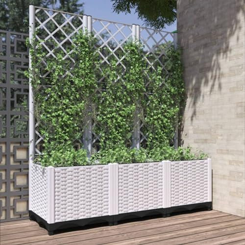 Gecheer Pflanzkübel Pflanzgefäß Pflanzenbeet Gemüsebeet Gartenspalier Garten-Hochbeet mit Spalier Blumenkübel Pflanzkasten Blumenkästen Rankgitter Rankkasten Weiß 120x40x136 cm PP
