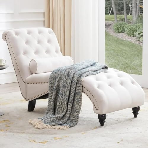 Shally Dogan Poltrona Chaise Lounge in Tessuto Ergonomica, Sdraio Relax Deluxe Premium da Soggiorno, Salotto, Casa, Ufficio, Imbottitura Alta Densità Ergonomico e Cuscino Lombare (Beige)