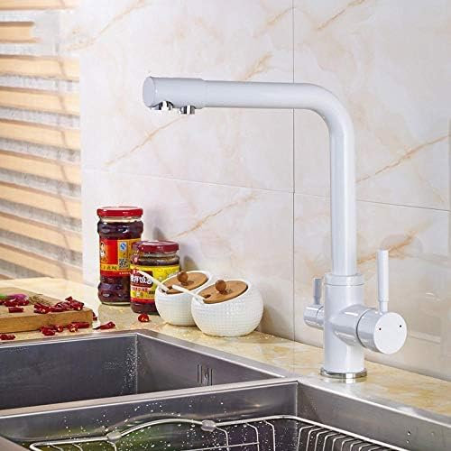 Pintura Blanca al Horno Cocina Pur Grifo de Agua Grifo de Fregadero de un Solo Orificio Grifo Mezclador para Lavabo Montaje en Cubierta
