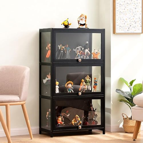 Witriolik Vetrinetta Da Collezionismo, Vetrina Espositiva Da Terra Vetrina Modellini, Vetrinetta per Collezionismo per Camera Da Letto(60x33x106cm-3 Strato/Nero-Trasparente su Tre Lati)